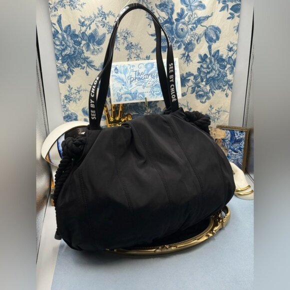 🆕 SEE BY CHLOE 🧿 NWOT Flo Shoulder Bag, Black Nylon - Picture 6 of 16